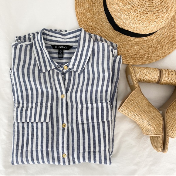 Ellen Tracy Tops 0 Linen Nautical Button Down Shirt Poshmark